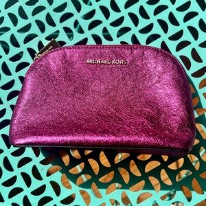 Michael Kors Ultra Pink Metallic Dome Zip Cosmetic Pouch /Travel Clutch